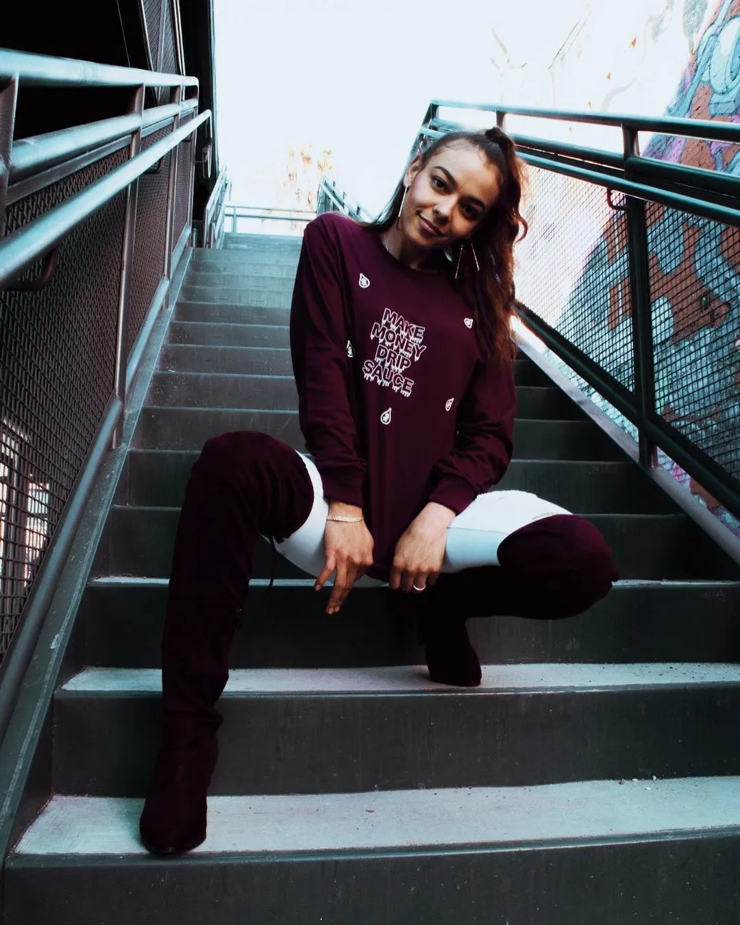 White Outline MMDS  | Maroon Long Sleeve Tee (Drips)