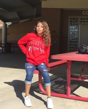 White Sauce Outline | Red Long Sleeve Tee (Outline Checkered Drippin Sleeves)