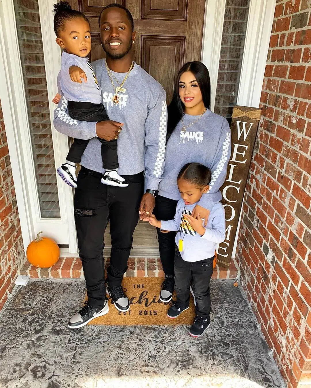 White Sauce (S) | Heather Gray Long Sleeve Tee (Solid Checkered Drippin Sleeve)