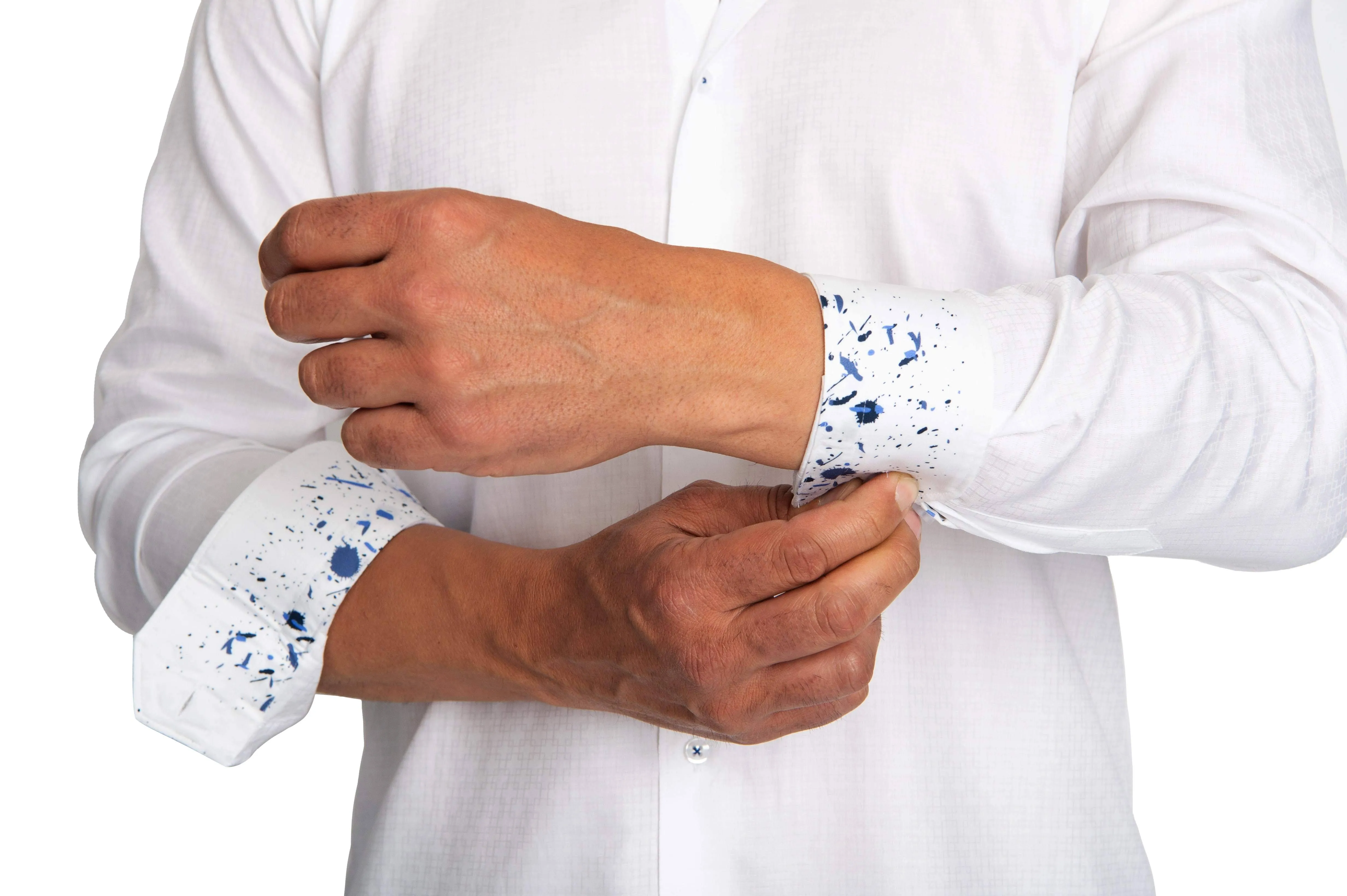 White Soft Patterned Shirt With Blue Splash