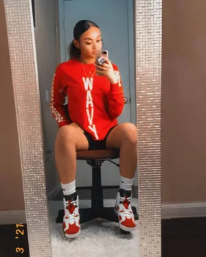 White WAVY (Vertical) | Red Long Sleeve Tee (Solid Sleeve)