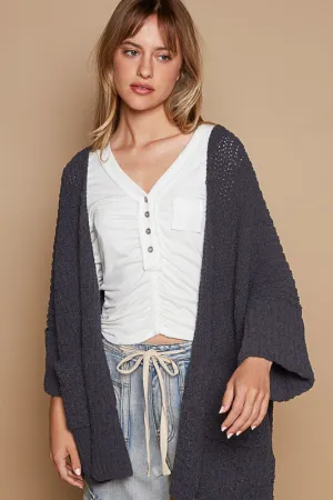 Wide Cuff Sleeve Chunky Knit Cardigan by POL - Ink Charcoal