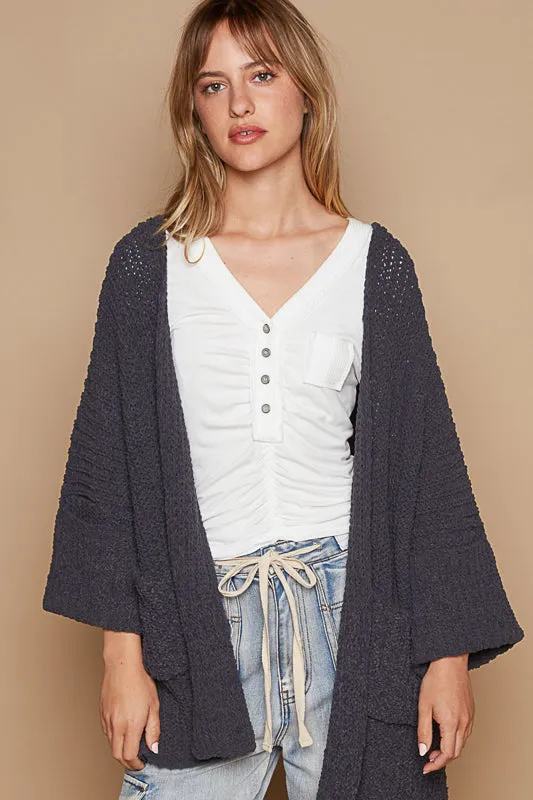 Wide Cuff Sleeve Chunky Knit Cardigan by POL - Ink Charcoal