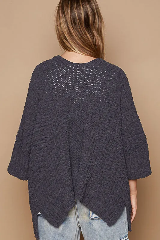 Wide Cuff Sleeve Chunky Knit Cardigan by POL - Ink Charcoal