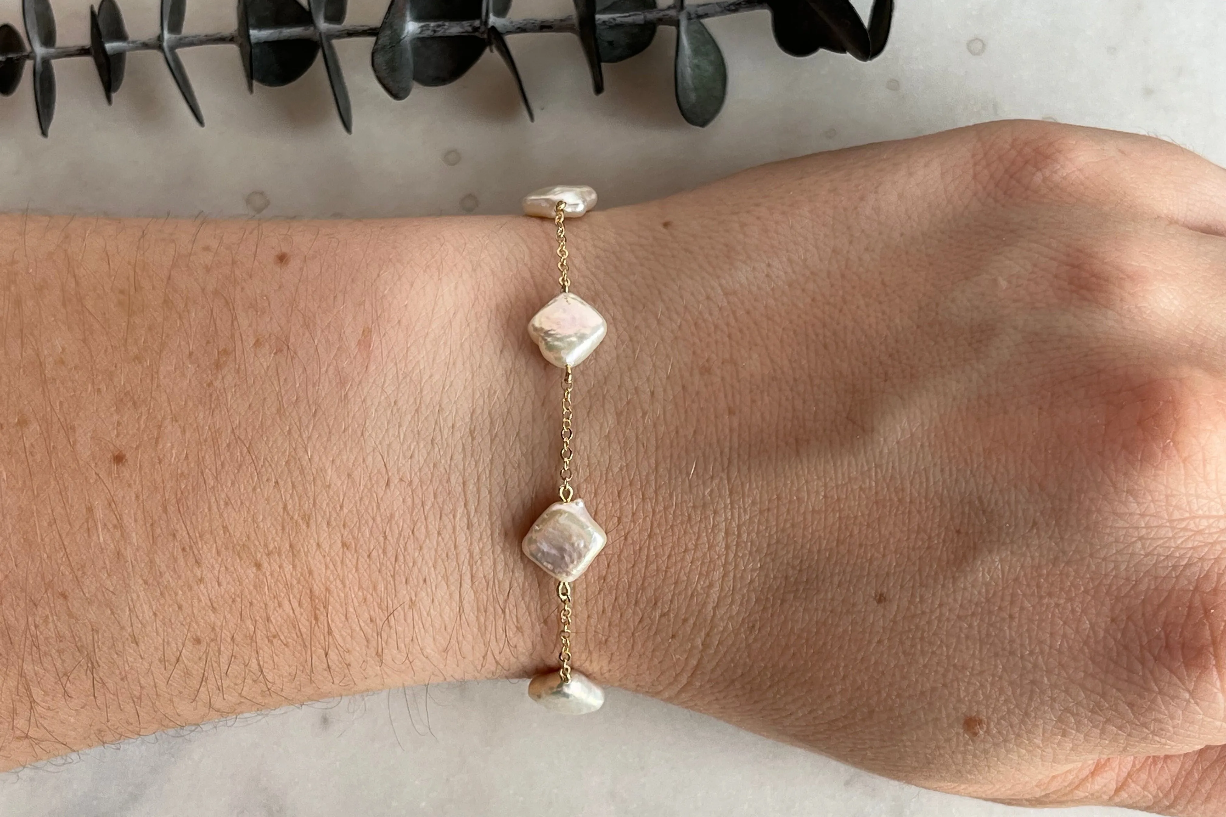 Yellow Gold Coin Pearl Station Bracelet