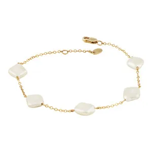Yellow Gold Coin Pearl Station Bracelet