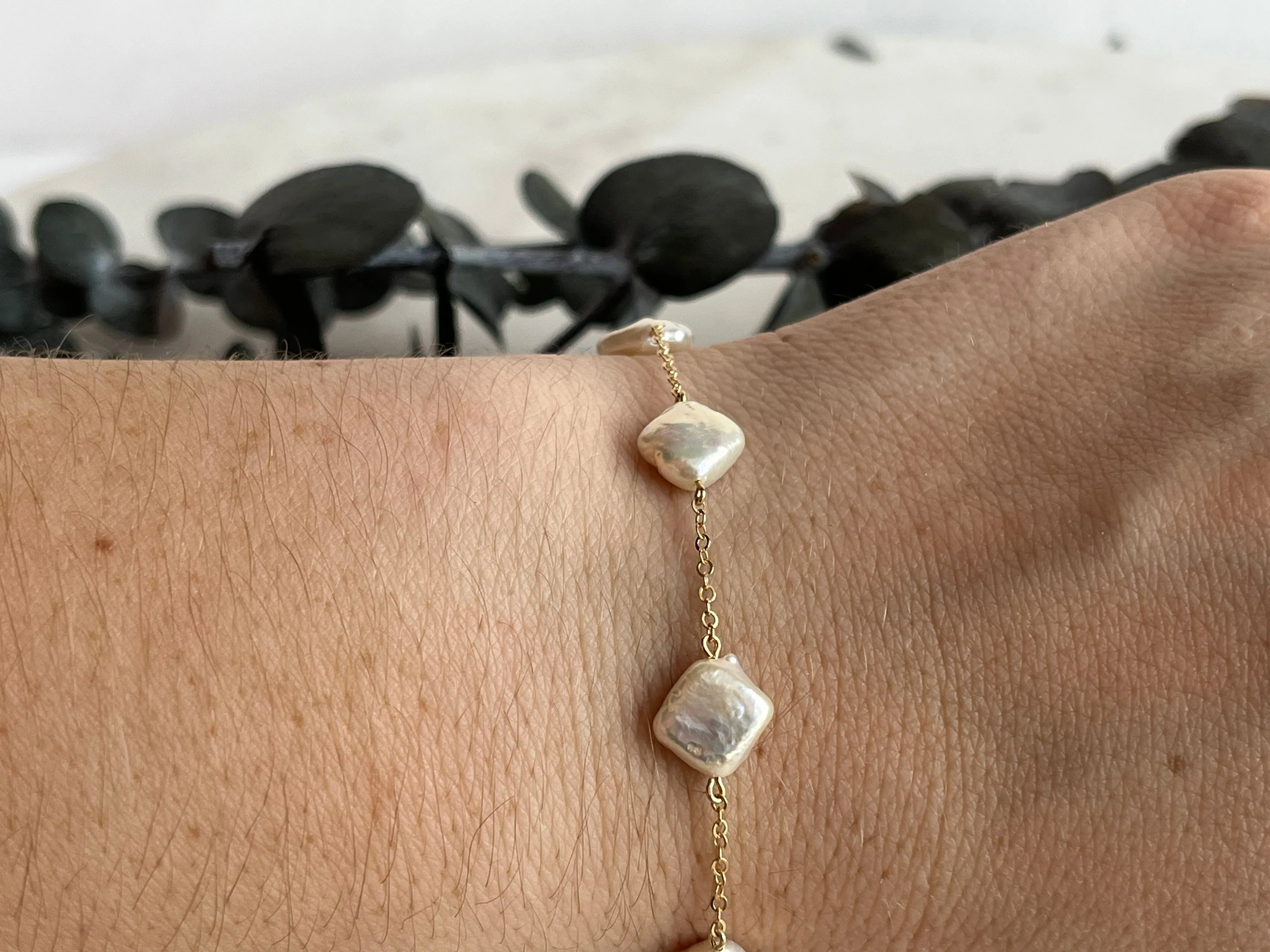 Yellow Gold Coin Pearl Station Bracelet