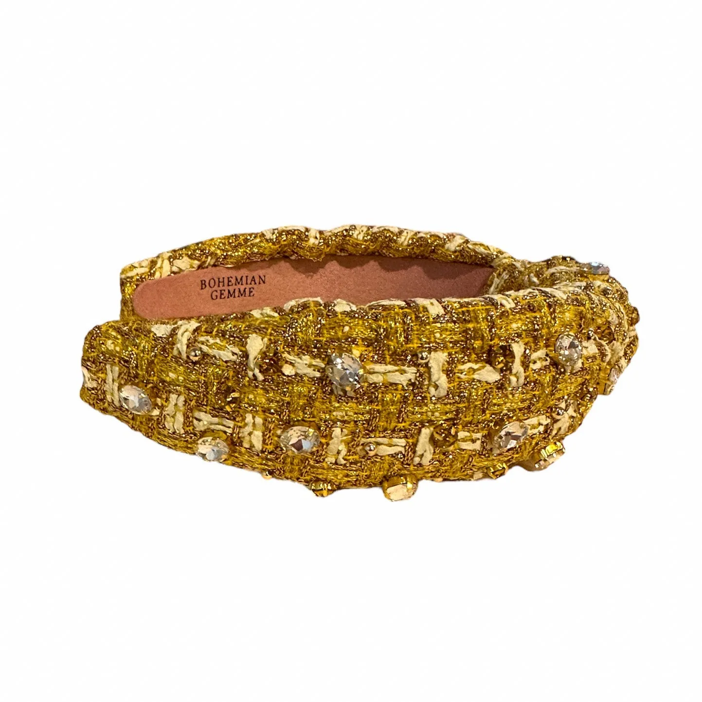 Yellow Tweed Embellished Knotted Headband