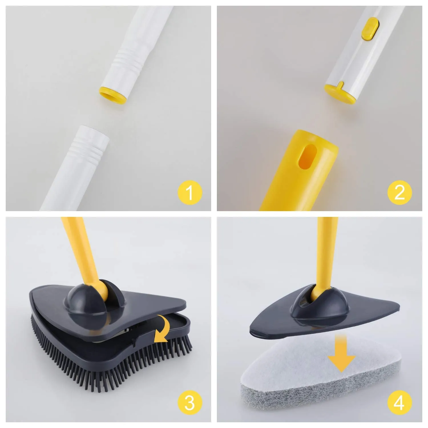Yocada Tub Tile Scrubber Brush with 2 Scouring Pads 1 TPR Brush Head No Scratch for Cleaning Bathroom Kitchen Toilet Wall Tub Tile Sink