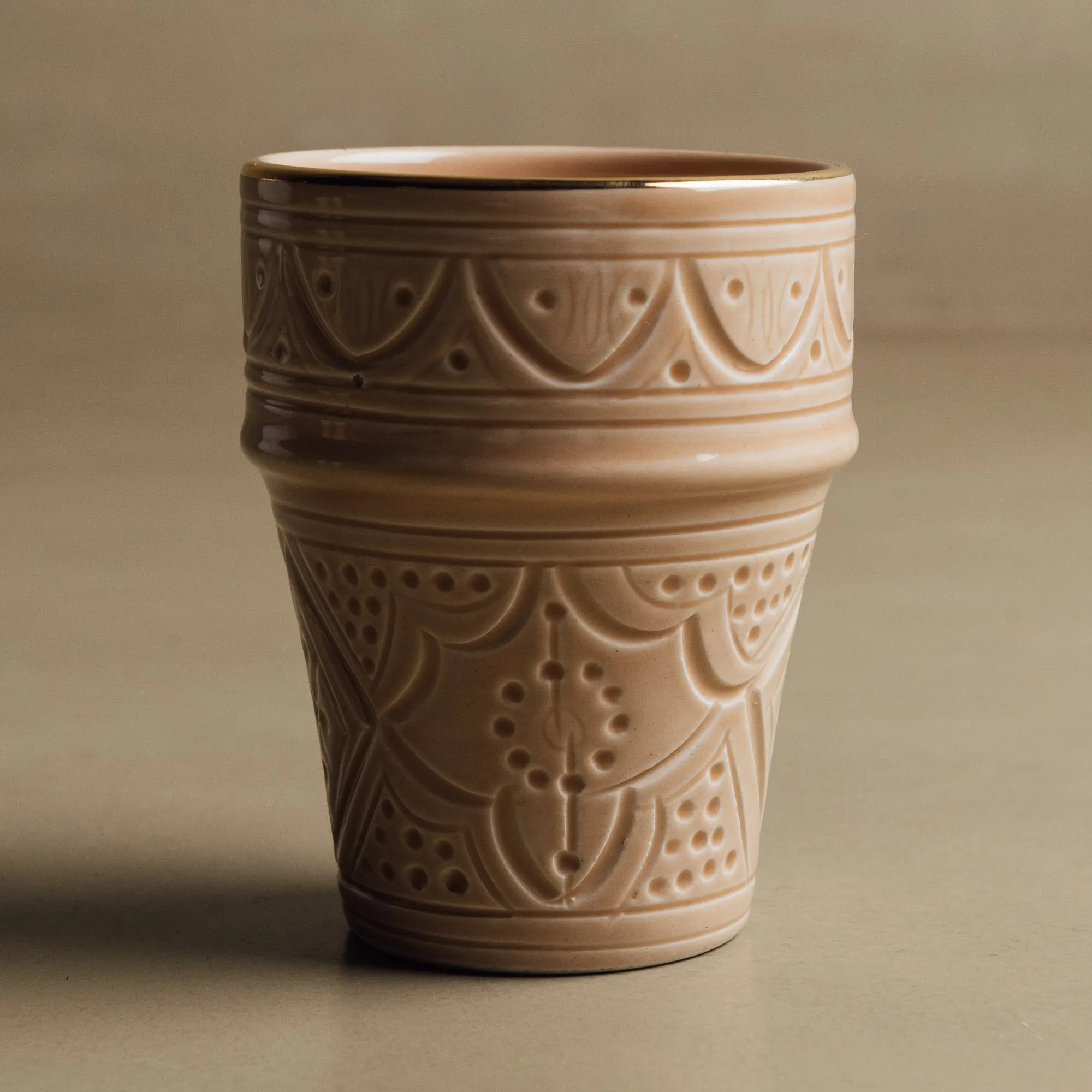 Zagora Sand Cup - Moroccan Dinnerware Adorned with 12 Carat Gold Accents