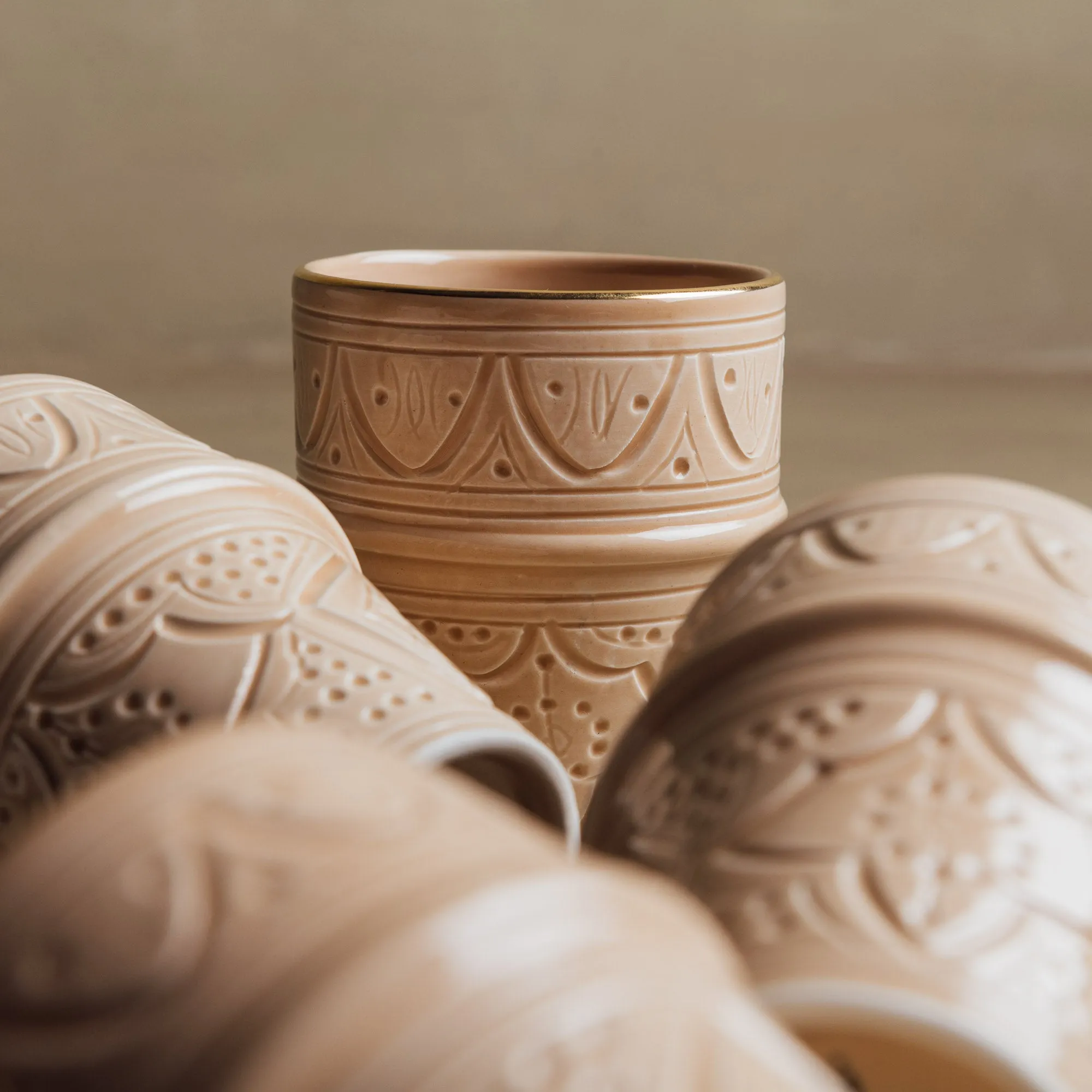 Zagora Sand Cup - Moroccan Dinnerware Adorned with 12 Carat Gold Accents