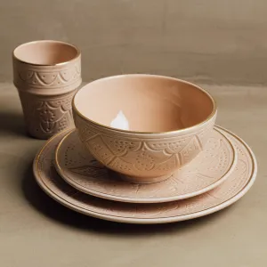 Zagora Sand - Moroccan Dinnerware Set Adorned with 12 Carat Gold Accents