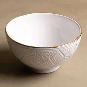 Zagora White Bowl - Moroccan Dinnerware Adorned with 12 Carat Gold Accents