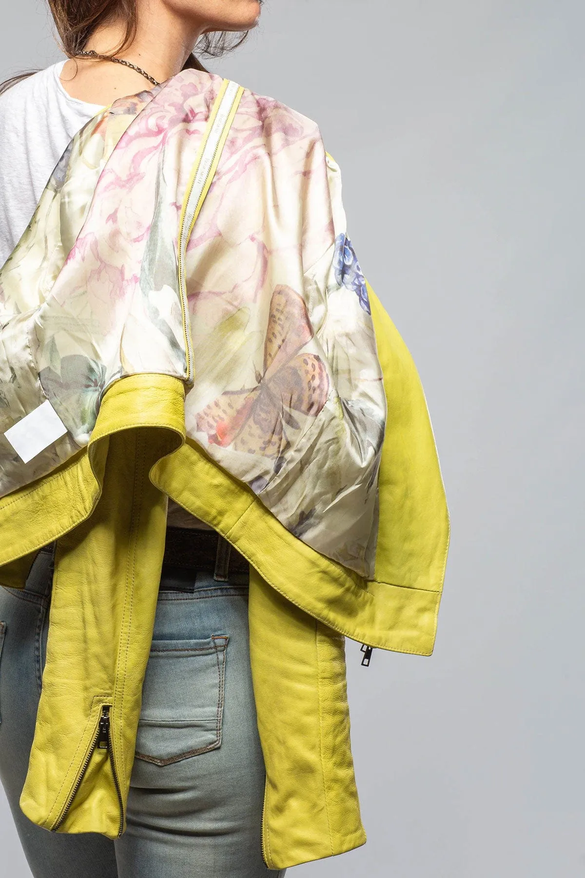 Zina Cropped Side Zip Moto In Lime
